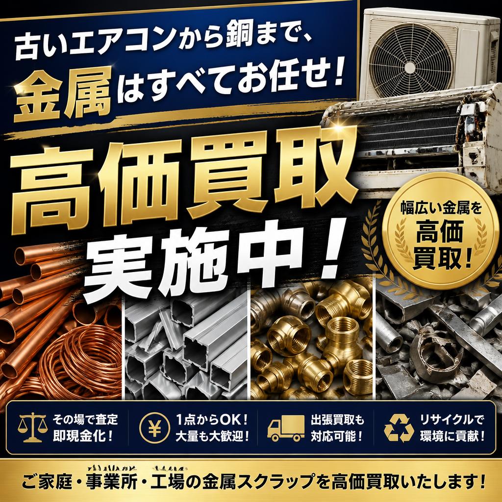 古いエアコンから銅まで、金属はすべてお任せ！高価買取実施中