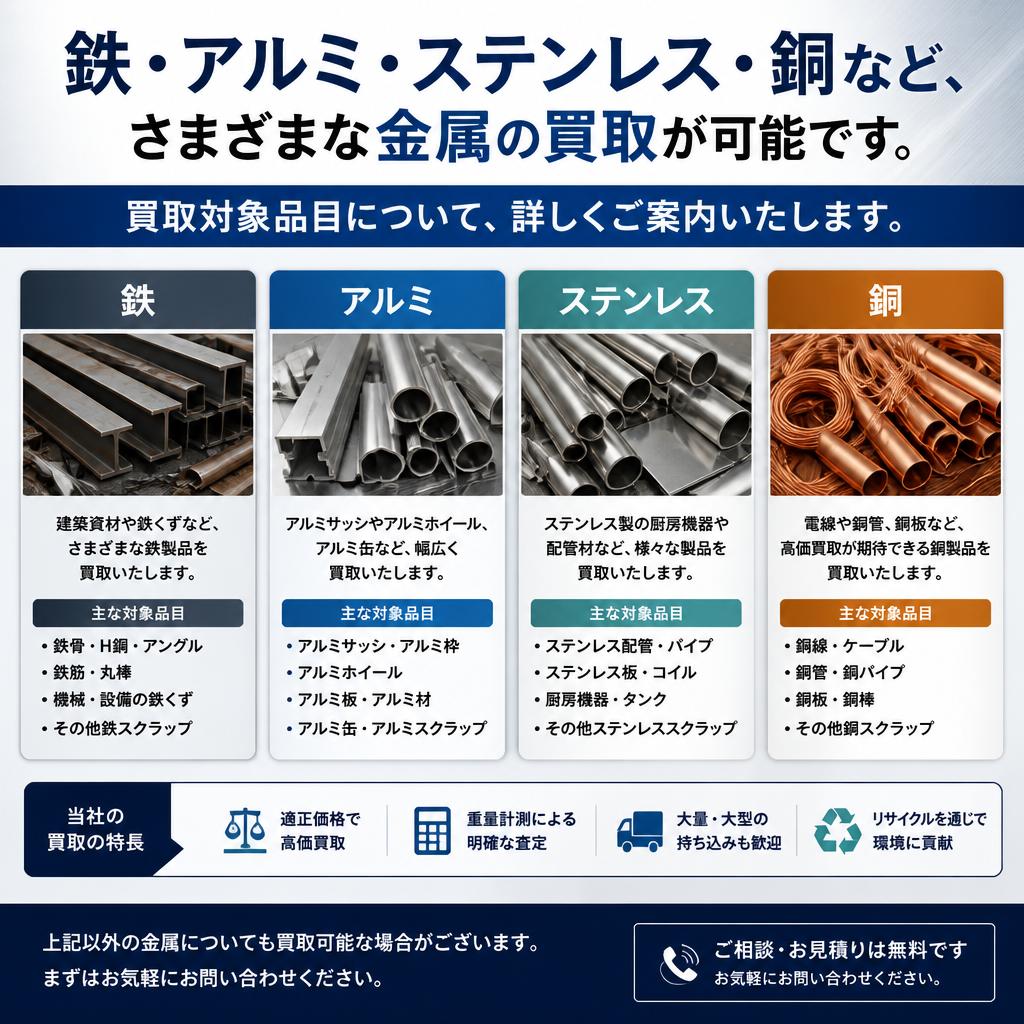 金属買取の対象品目
